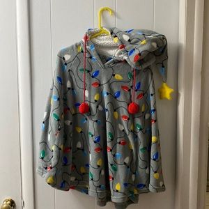 Holiday lights One Size fleece hooded cape with covered arm holes